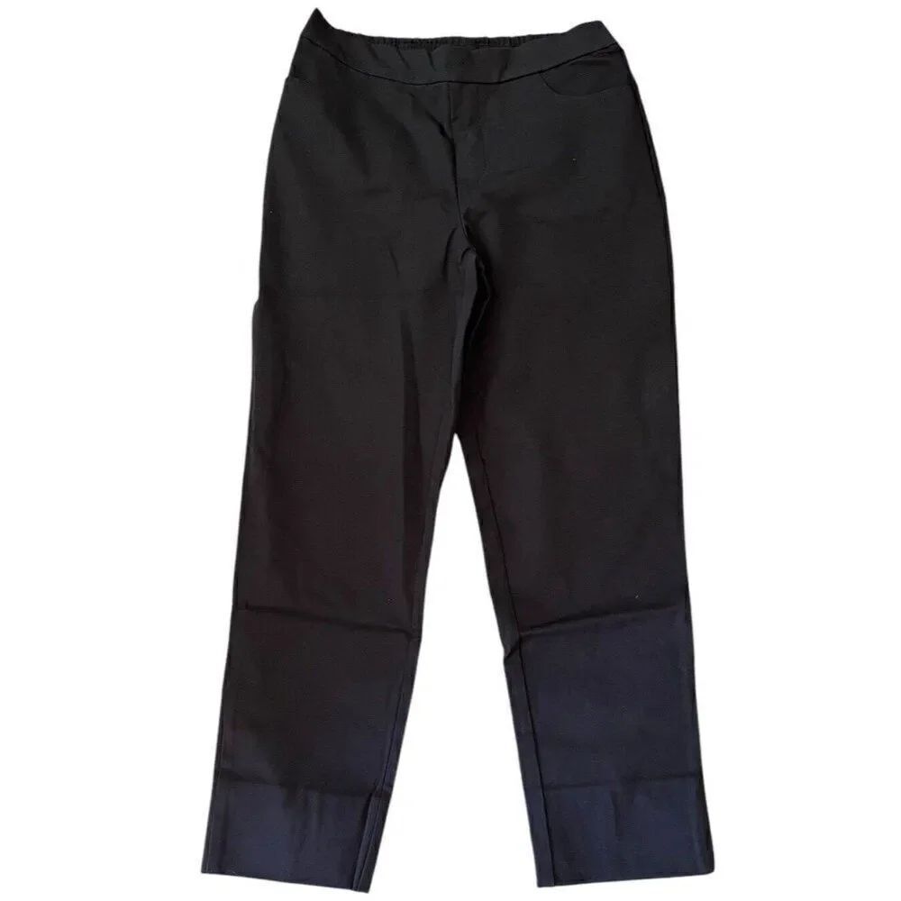 Isaac Mizrahi Size 10 Tall Black Cropped Slacks Pants Elastic Waist Stretch NWT